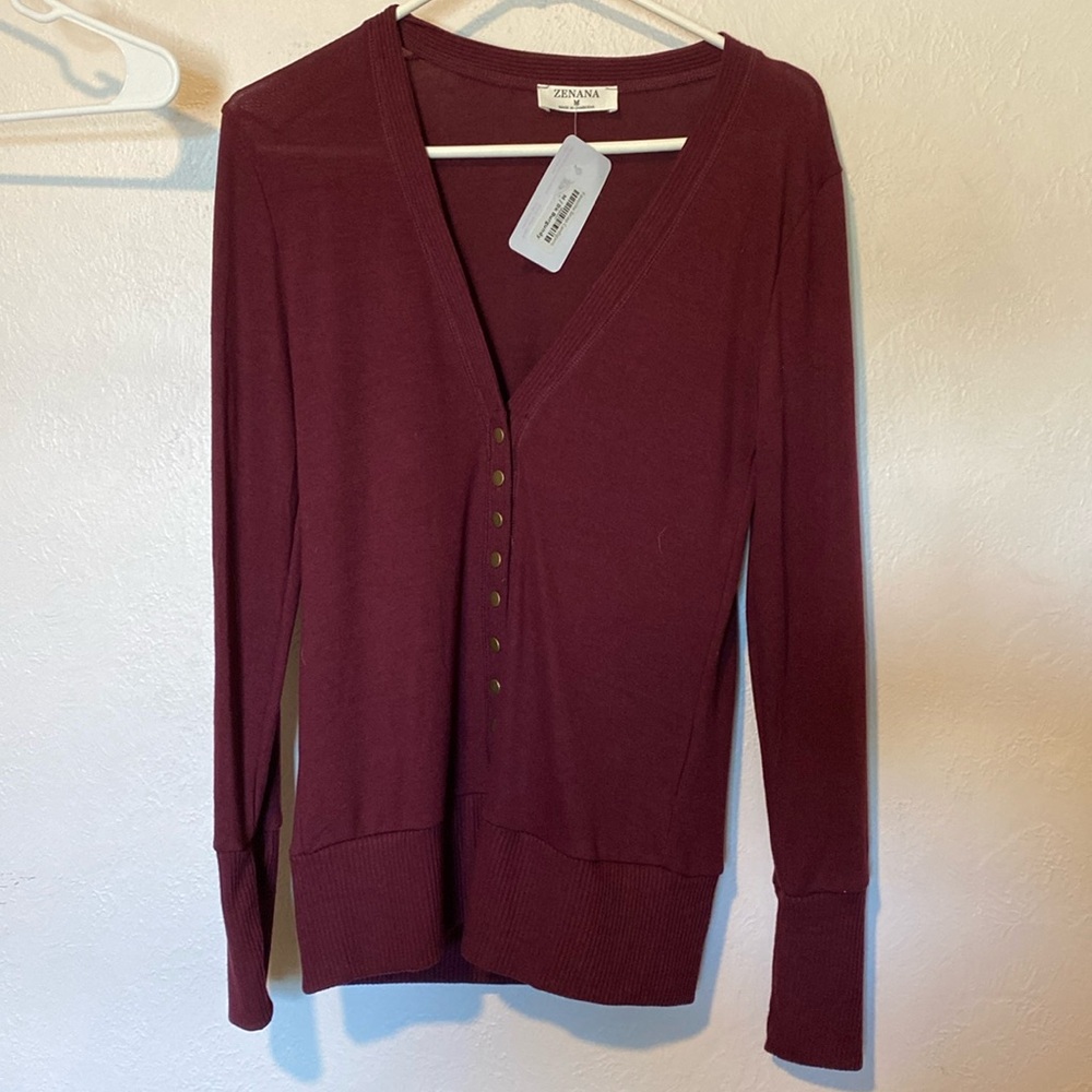 Zenana oh snap cardigan burgundy